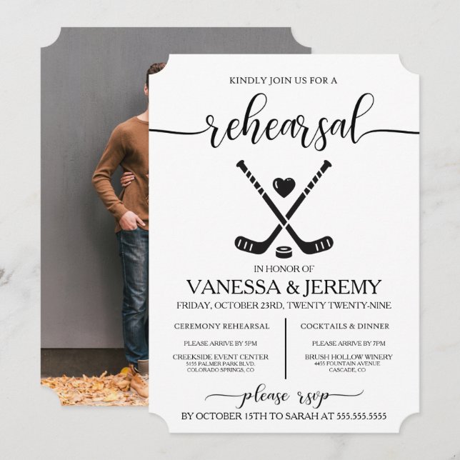 Hockey Love Rehearsal Dinner Invitation (Front/Back)