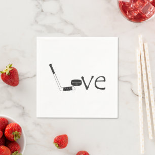 Hockey Love Stick and Puck Word Art Paper Party Napkin