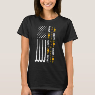 Hockey Love Usa Flag Heart Beat Sport T-Shirt