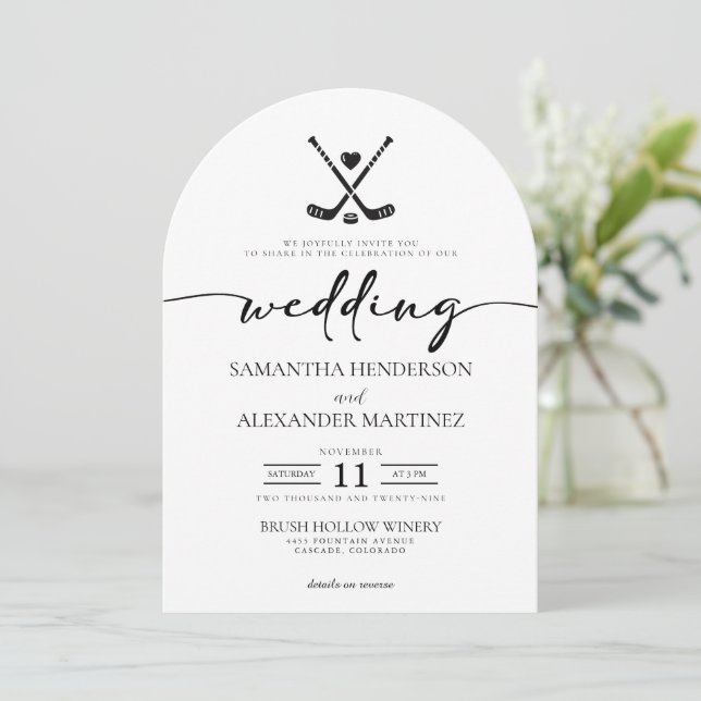 Hockey Love  with QR Code Wedding Invitation (Standing Front)