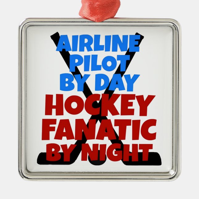 Hockey Lover Airline Pilot Metal Tree Decoration (Front)