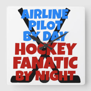 Hockey Lover Airline Pilot Square Wall Clock