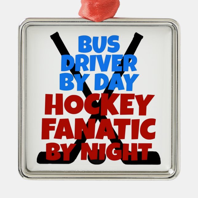 Hockey Lover Bus Driver Metal Tree Decoration (Front)