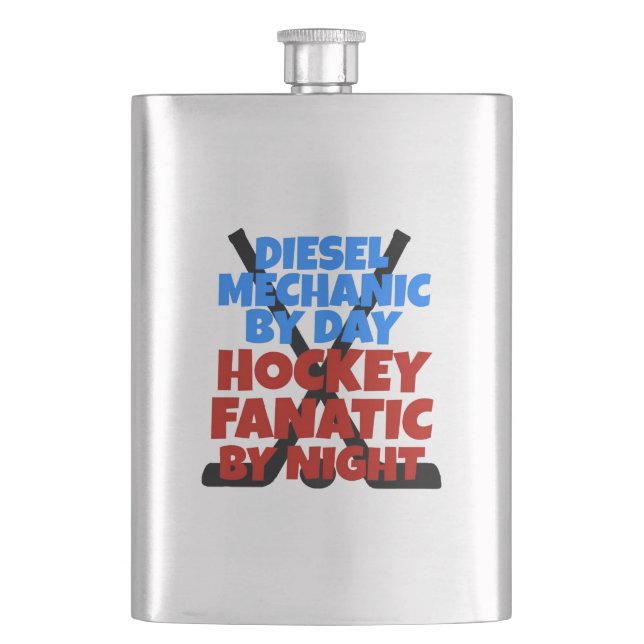 Hockey Lover Diesel Mechanic Hip Flask (Front)