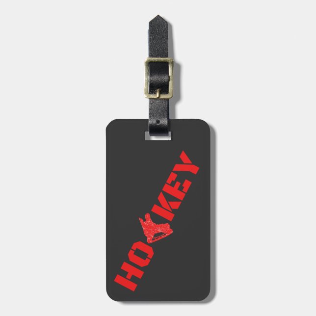 Hockey luggage tag - Red and black (Front Vertical)