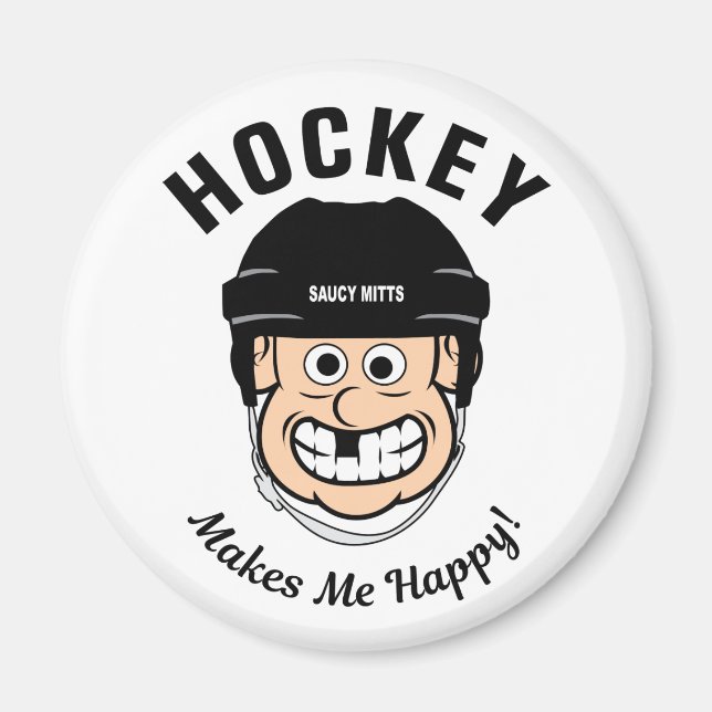 Hockey Makes Me Happy Funny Cartoon Hockey Player Magnet (Front)