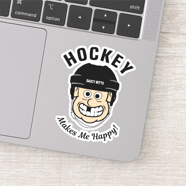 Hockey Makes Me Happy Funny Cartoon Player Laptop (Detail)