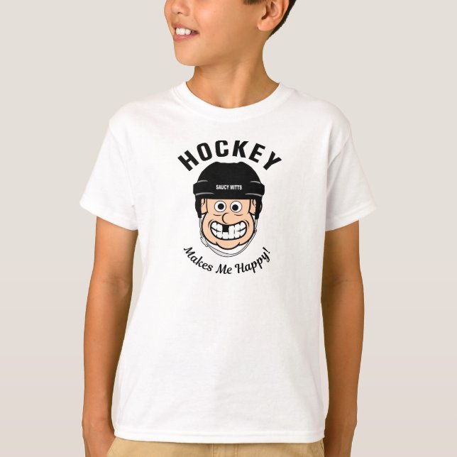 Hockey Makes Me Happy Funny Hockey Player T-Shirt (Front)