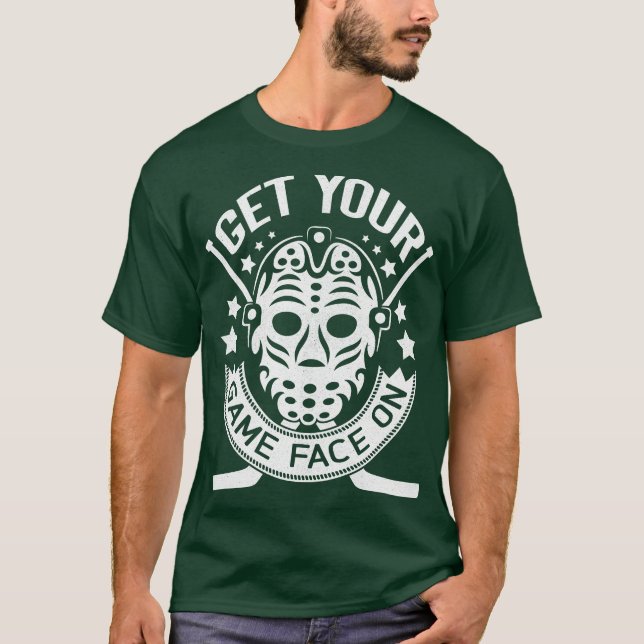 Hockey Mask & Sticks Quote, With Back-Print T-Shirt (Front)