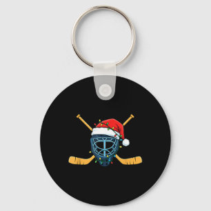 Hockey Mask With Santa Hat Christmas Lights Key Ring