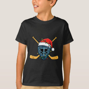 Hockey Mask With Santa Hat Christmas Lights T-Shirt