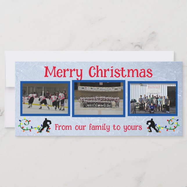 Hockey Merry Christmas Flat Photo Card (Front)