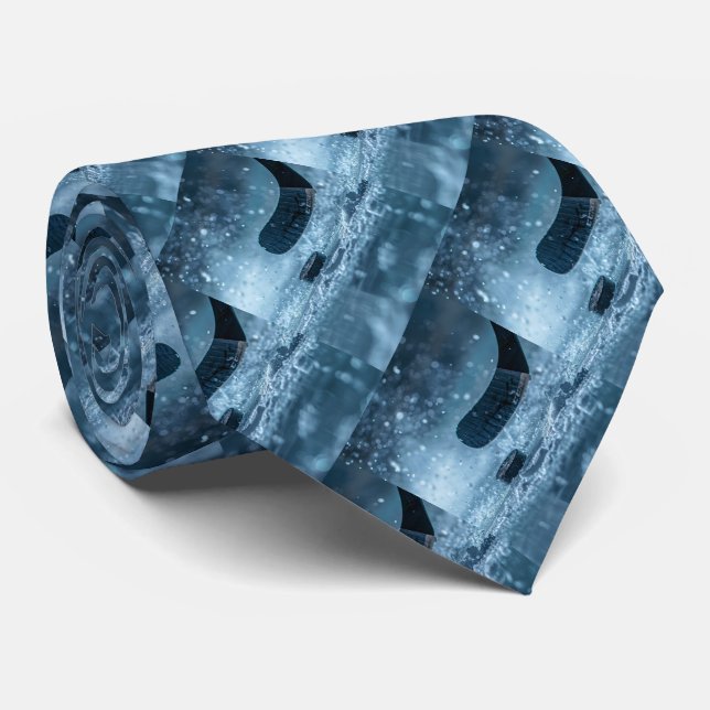 Hockey Modern Abstract Stick on Ice Blue Shades Tie (Rolled)