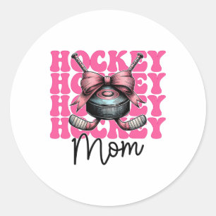 Hockey Mom Hockey Mama Mother's Day Pink Coquette Classic Round Sticker