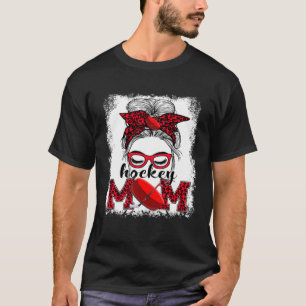 Hockey Mom Mother's Day Game Day Messy Bun Leopard T-Shirt