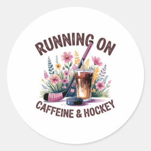 Hockey Mom Running On Caffeine Iced Coffee Hockey Classic Round Sticker