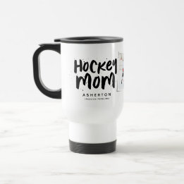 Hockey mom trendy black type personalized photo travel mug