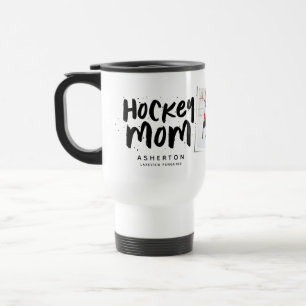 Hockey mom trendy black type personalized photo travel mug
