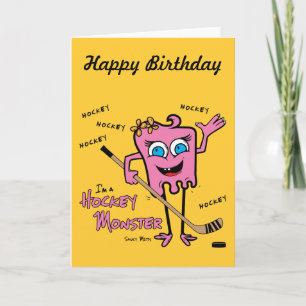 Hockey Monster Pink Greeting Card