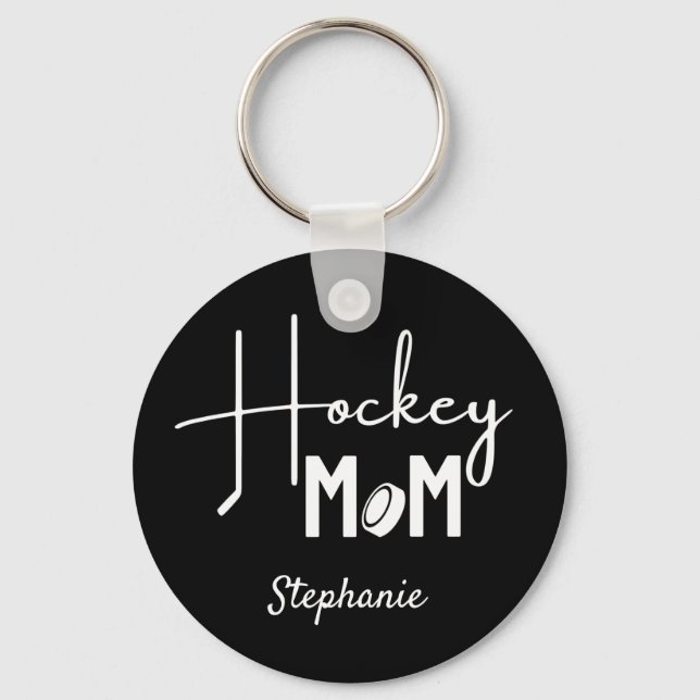 Hockey Mum Keychain calligraphy black white (Front)