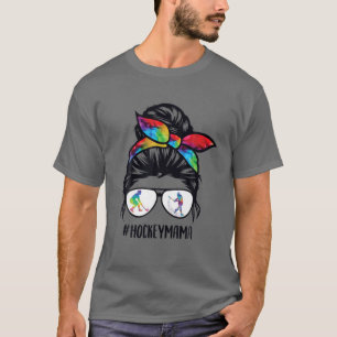 Hockey Mum Messy Bun Hair Glasses, Hockey Mama Mes T-Shirt