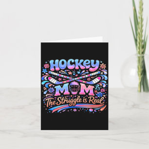 Hockey Mum Pink Blue Retro 70s Groovy Vintage Fun Card