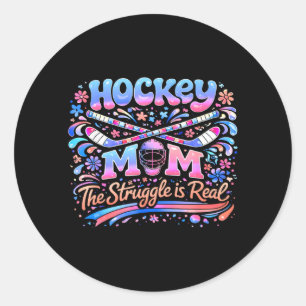 Hockey Mum Pink Blue Retro 70s Groovy Vintage Fun Classic Round Sticker