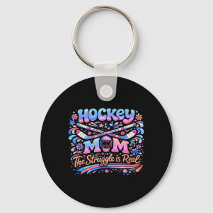 Hockey Mum Pink Blue Retro 70s Groovy Vintage Fun Key Ring