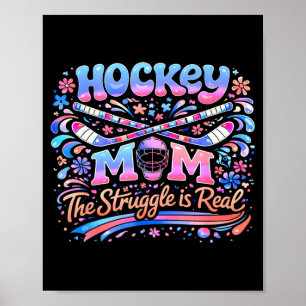 Hockey Mum Pink Blue Retro 70s Groovy Vintage Fun Poster