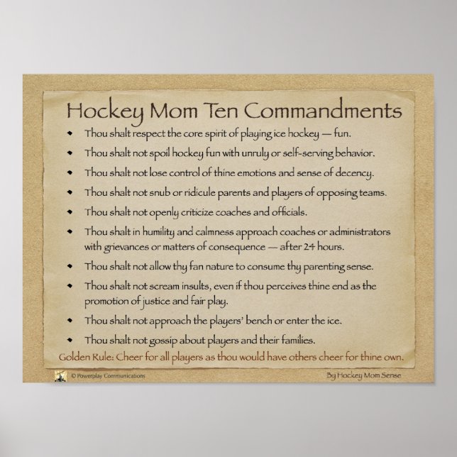 Hockey Mum Ten Commandments poster (Front)