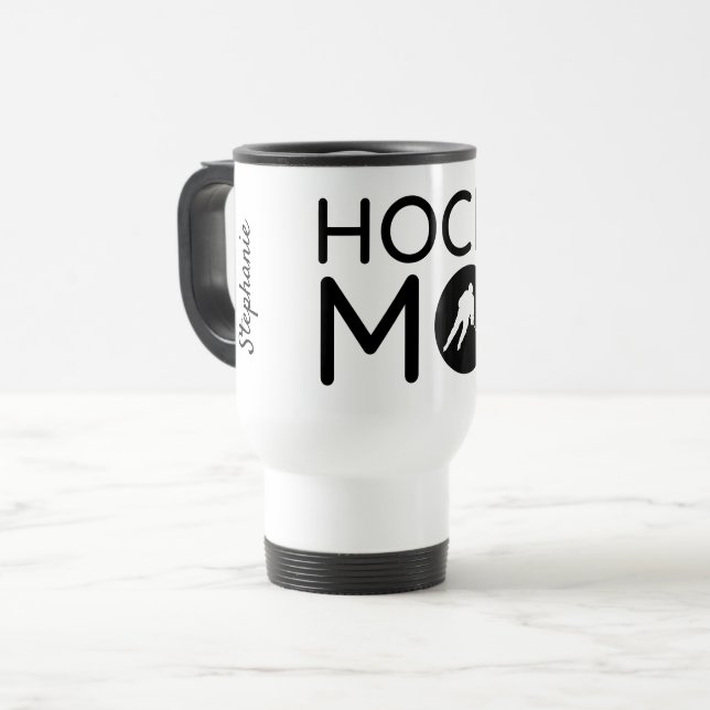 Hockey mum travel mug circle silhouette (Front Left)