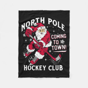 Hockey North Pole Coming To Town Christmas Fleece Blanket