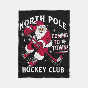Hockey North Pole Coming To Town Christmas Fleece Blanket