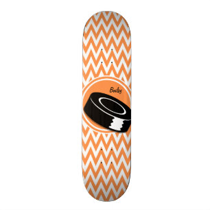 Hockey; Orange and White Chevron Skateboard