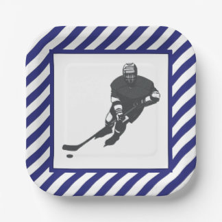 Hockey Party Blue Paper Plate