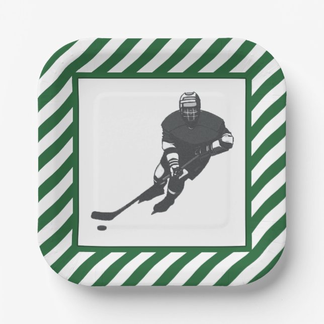 Hockey Party Green Paper Plate (Front)