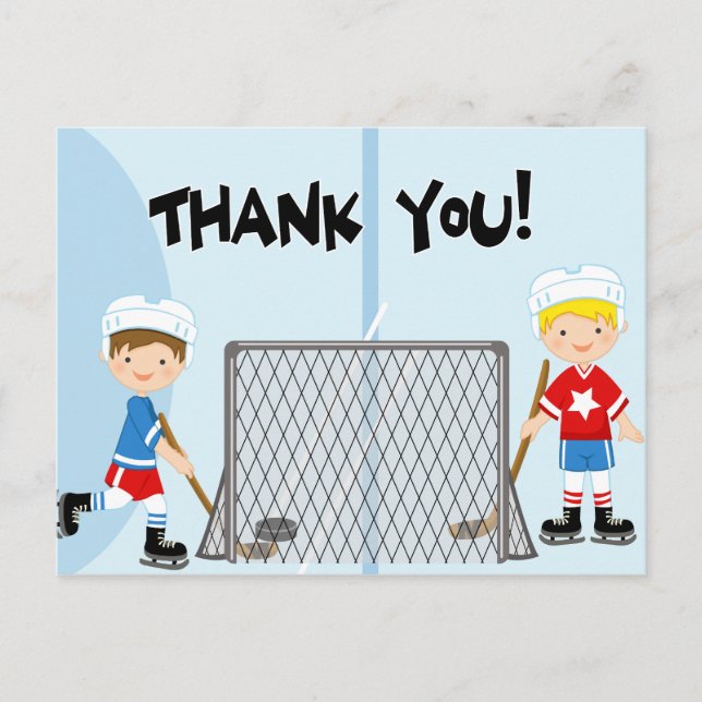 Hockey Party Sports Birthday Thank You Postcard (Front)