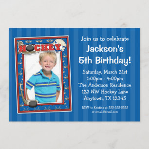 Hockey Photo Birthday Party Blue Invitations