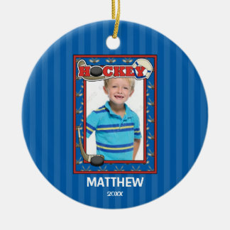 Hockey Photo Frame Kids Personalised Christmas Ceramic Tree Decoration