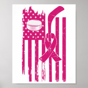 Hockey Pink Ribbon Breast Cancer Awareness Sport L Poster