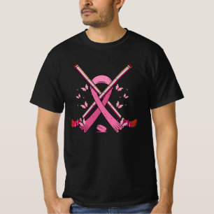 Hockey Pink Ribbon Breast Cancer Awareness Sport L T-Shirt