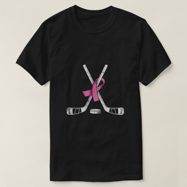Hockey Pink Ribbon Breast Cancer Awareness Sport L T-Shirt (Design Front)
