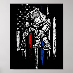 Hockey Player Aamerican Flag Patriotic Usa 4th Of Poster