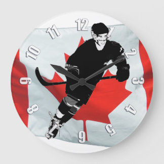 Hockey Player and Canadian Flag Large Clock