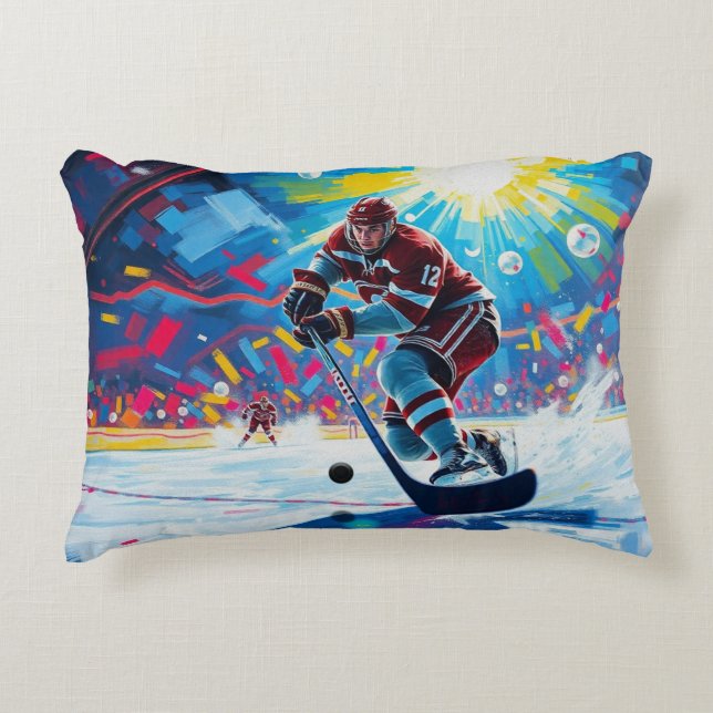 Hockey Player at Goal Decorative Cushion (Front)