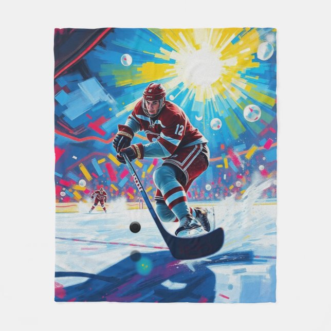 Hockey Player at Goal Fleece Blanket (Front)