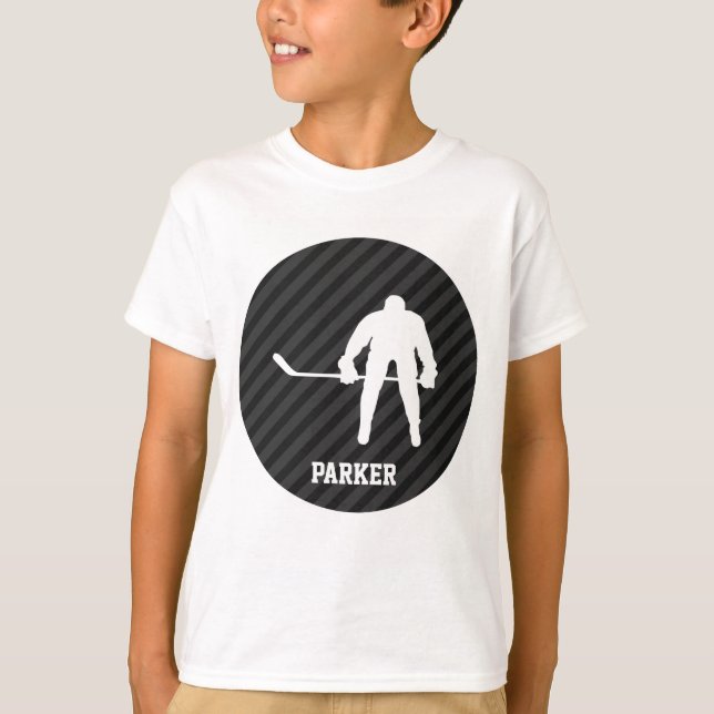 Hockey Player; Black & Dark Grey Stripes T-Shirt (Front)