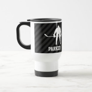 Hockey Player; Black & Dark Grey Stripes Travel Mug