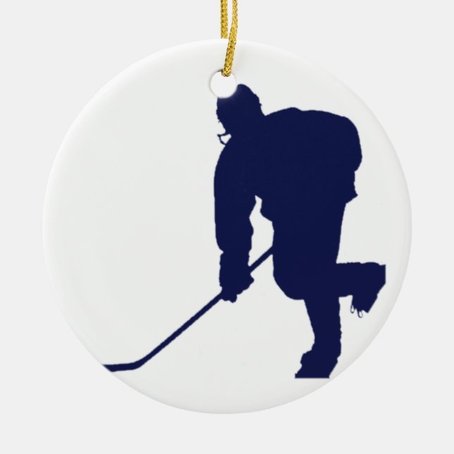 Hockey Player Blue Ceramic Tree Decoration (Front)