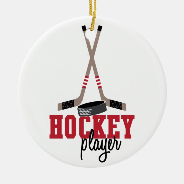 Hockey Player Ceramic Tree Decoration (Front)